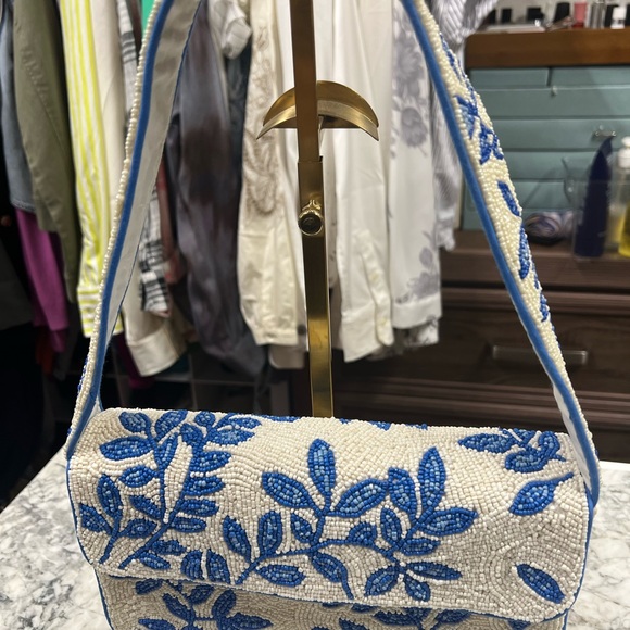 Chic Beaded Clutch with Blue Floral Design - Picture 4 of 4